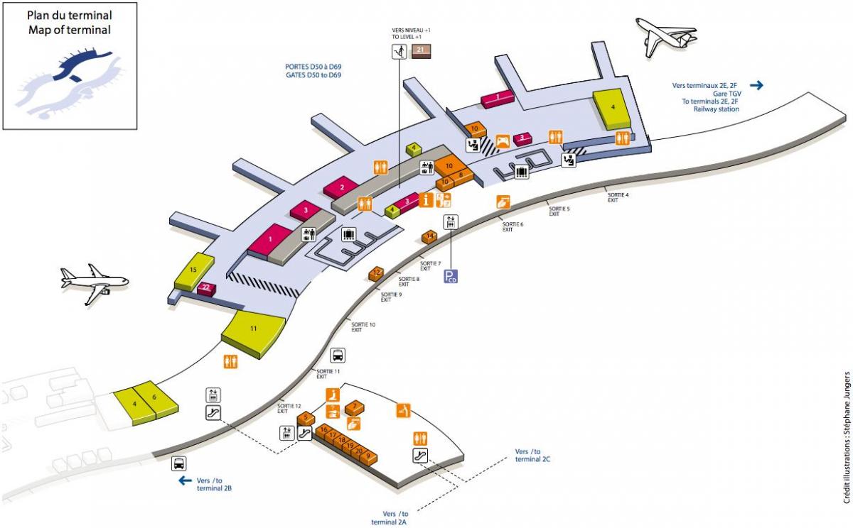 Χάρτης της CDG airport terminal 2 $ ΟΣ