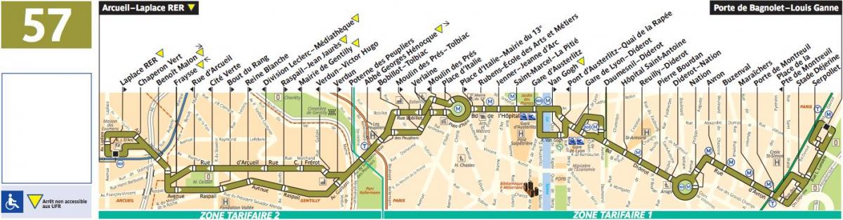 Χάρτης των λεωφορείων του Παρισιού γραμμή 57
