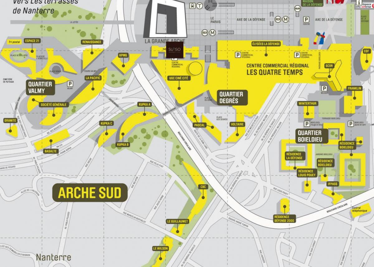 Χάρτης της La Défense Νότια Arche