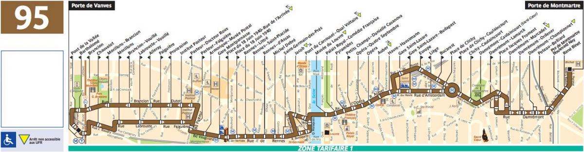 Χάρτης των λεωφορείων του Παρισιού γραμμή 95