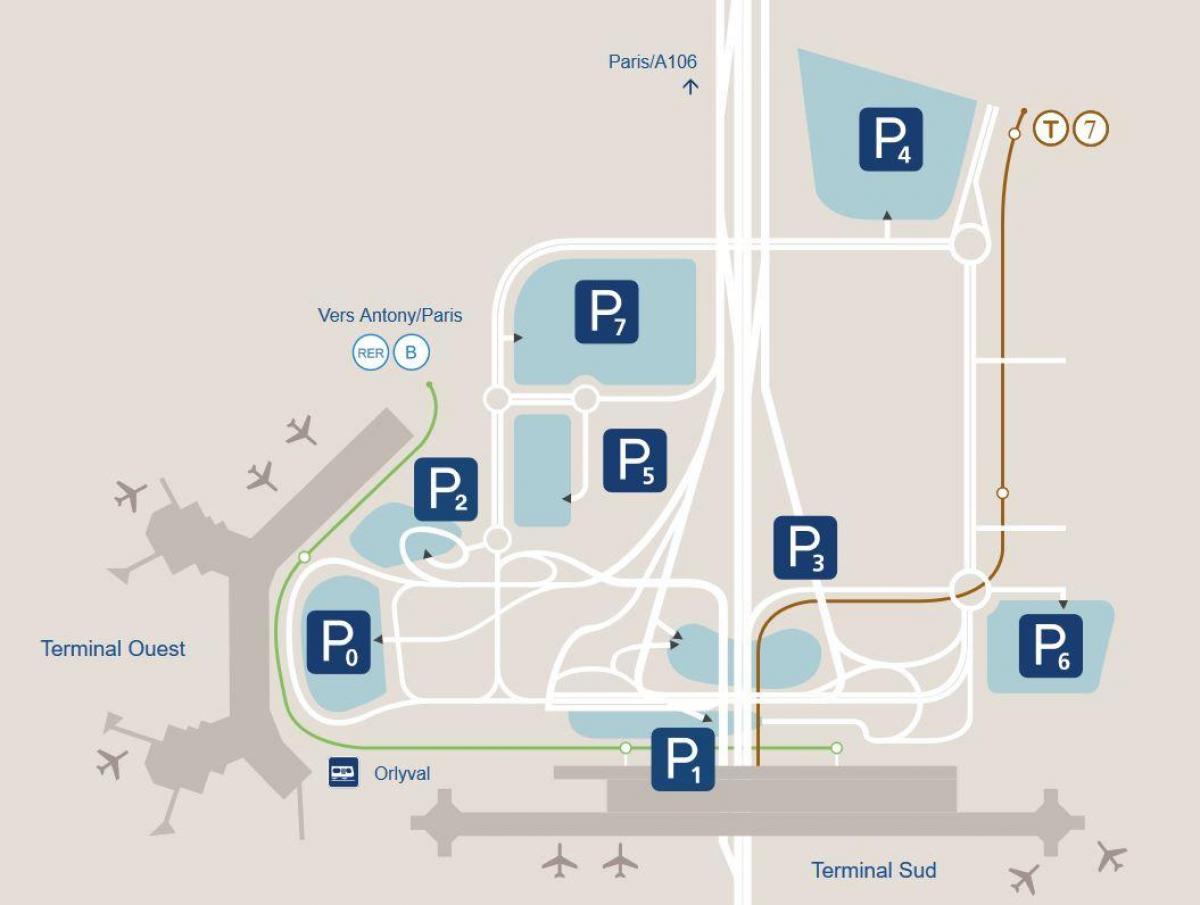 Χάρτης του αεροδρομίου Orly, χώρο στάθμευσης