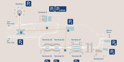 Χάρτης της CDG αεροδρόμιο χώρος στάθμευσης